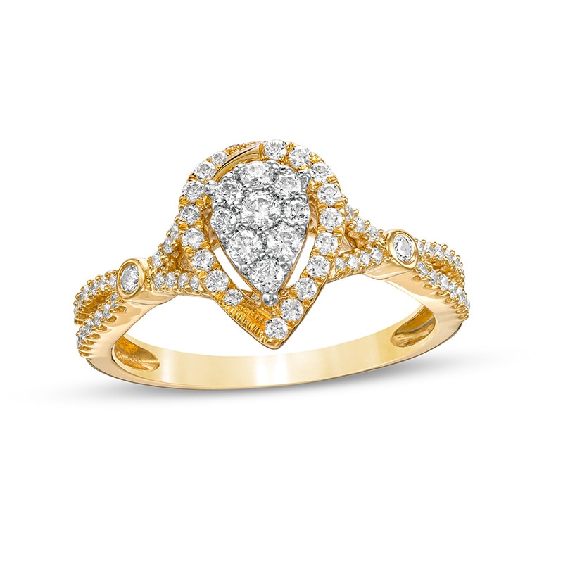 Main Image 1 of Previously Owned - 1/2 CT. T.W. Pear-Shaped Multi-Diamond Frame Engagement Ring in 10K Gold