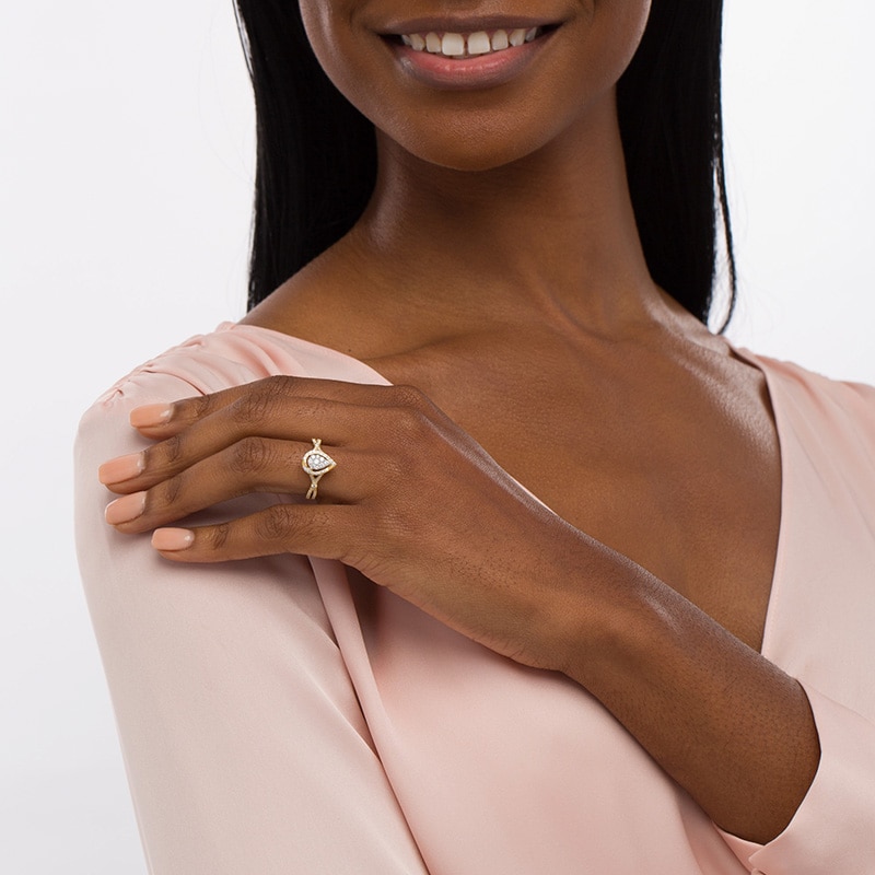 Main Image 2 of Previously Owned - 1/2 CT. T.W. Pear-Shaped Multi-Diamond Frame Engagement Ring in 10K Gold