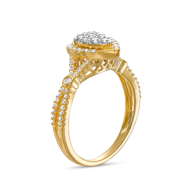 Main Image 3 of Previously Owned - 1/2 CT. T.W. Pear-Shaped Multi-Diamond Frame Engagement Ring in 10K Gold
