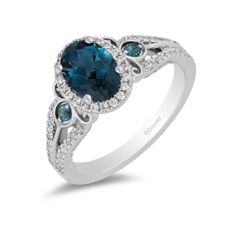 Main Image 1 of Previously Owned - Enchanted Disney Cinderella London Blue Topaz and 1/3 CTW. Diamond Engagement Ring in 14K White Gold