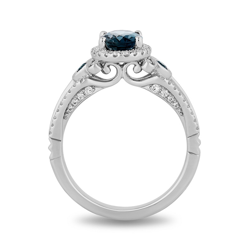 Main Image 3 of Previously Owned - Enchanted Disney Cinderella London Blue Topaz and 1/3 CTW. Diamond Engagement Ring in 14K White Gold