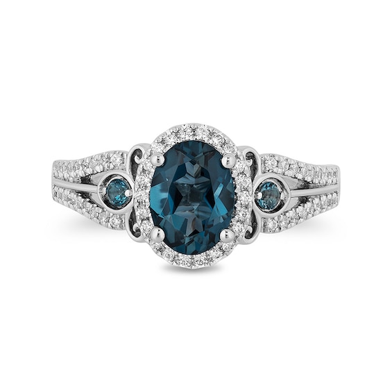 Previously Owned - Enchanted Disney Cinderella London Blue Topaz and 1/3 Ctw. Diamond Engagement Ring in 14K White Gold