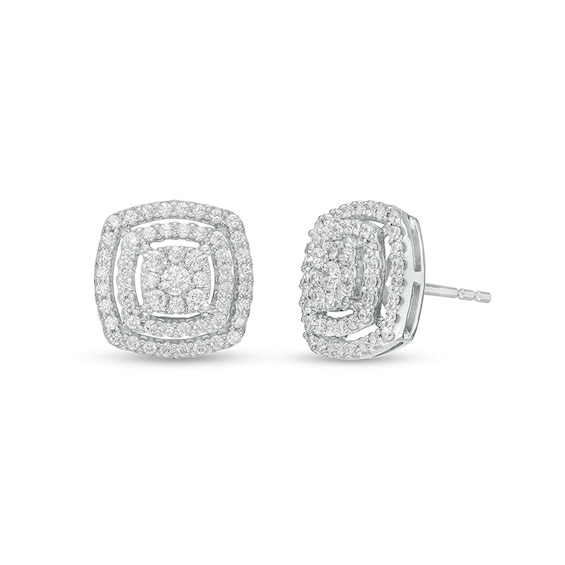 Previously Owned - 1/2 CT. T.w. Multi-Diamond Double Cushion-Shaped Frame Stud Earrings in 10K White Gold