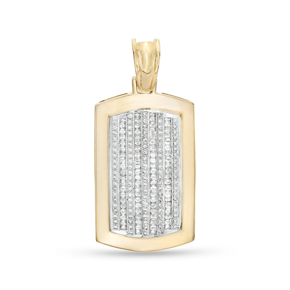 Previously Owned - 1 CT. T.w. Baguette and Round Diamond Multi-Row Dog Tag Necklace Charm in 10K Gold