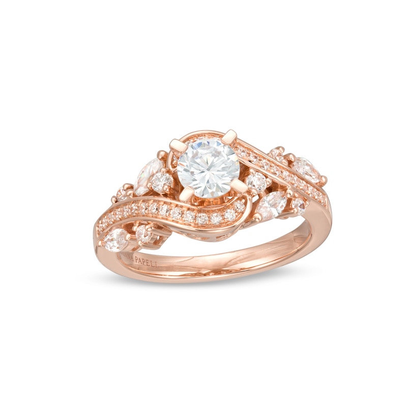 Main Image 1 of Previously Owned - Adrianna Papell 1-1/8 CT. T.W. Diamond Bypass Frame Leaf-Shank Engagement Ring in 14K Rose Gold (F/I1)