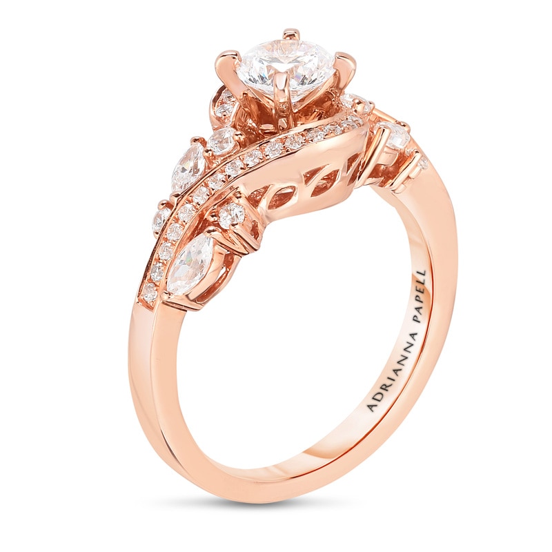 Main Image 2 of Previously Owned - Adrianna Papell 1-1/8 CT. T.W. Diamond Bypass Frame Leaf-Shank Engagement Ring in 14K Rose Gold (F/I1)