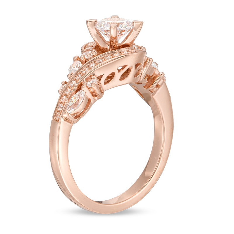 Main Image 3 of Previously Owned - Adrianna Papell 1-1/8 CT. T.W. Diamond Bypass Frame Leaf-Shank Engagement Ring in 14K Rose Gold (F/I1)