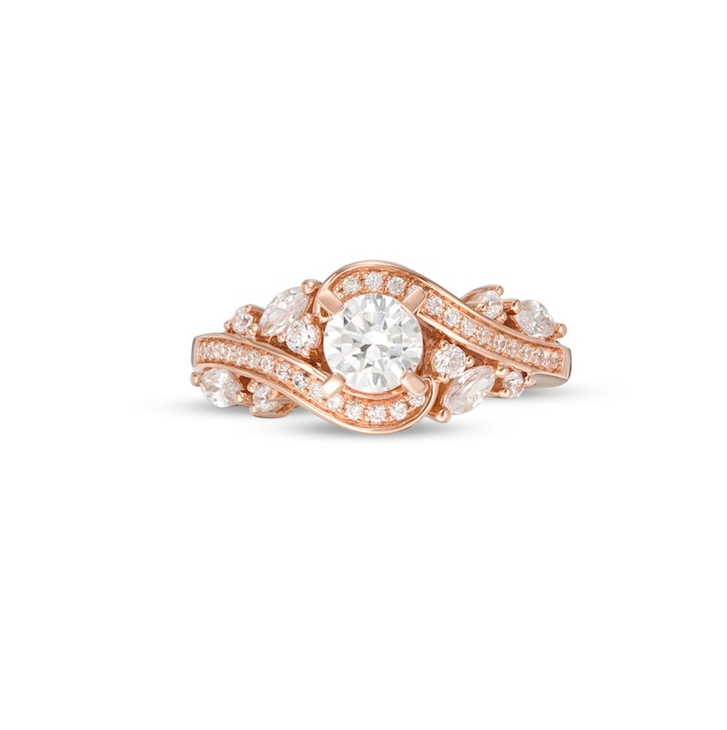 Main Image 4 of Previously Owned - Adrianna Papell 1-1/8 CT. T.W. Diamond Bypass Frame Leaf-Shank Engagement Ring in 14K Rose Gold (F/I1)