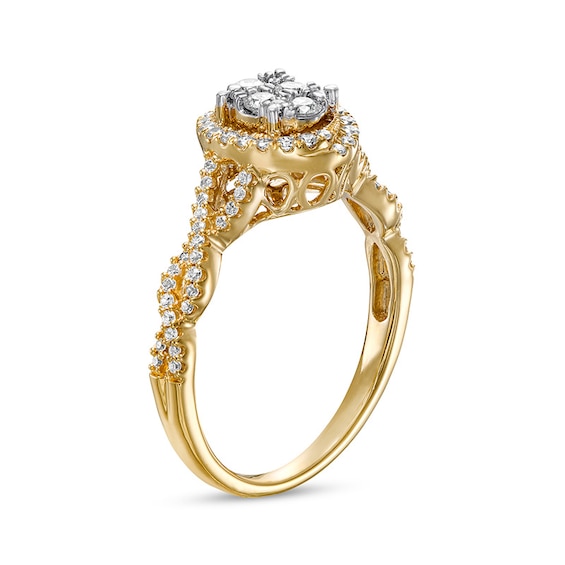 Previously Owned - 1/2 CT. T.w. Oval Multi-Diamond Frame Twist Shank Engagement Ring in 10K Gold
