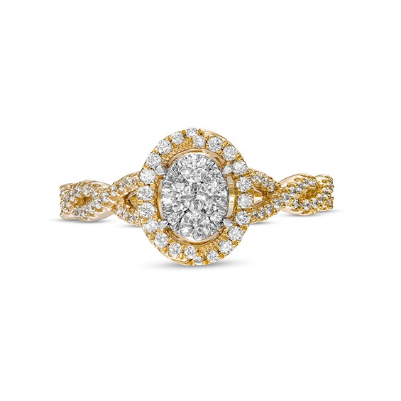 Previously Owned - 1/2 CT. T.w. Oval Multi-Diamond Frame Twist Shank Engagement Ring in 10K Gold