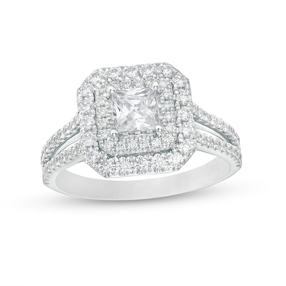 Previously Owned - Celebration Ideal 1-1/4 CT. T.w. Princess-Cut Diamond Double Frame Engagement Ring in 14K White Gold