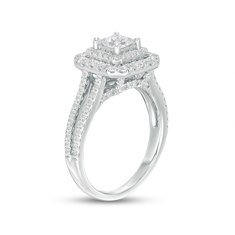 Main Image 3 of Previously Owned - Celebration Ideal 1-1/4 CT. T.W. Princess-Cut Diamond Double Frame Engagement Ring in 14K White Gold