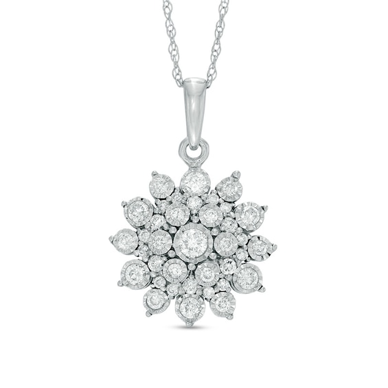 Previously Owned - 1/2 CT. T.w. Diamond Sunburst Pendant in 10K White Gold