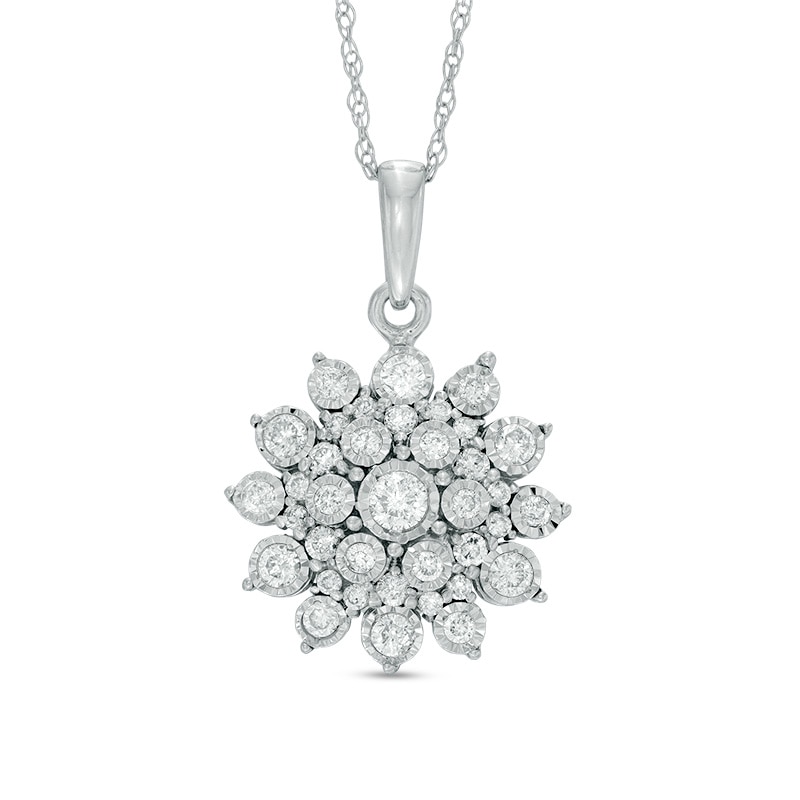 Main Image 1 of Previously Owned - 1/2 CT. T.W. Diamond Sunburst Pendant in 10K White Gold