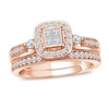 Thumbnail Image 1 of Previously Owned - 1/2 CT. T.W. Quad Princess-Cut Diamond Frame Vintage-Style Bridal Set in 10K Rose Gold