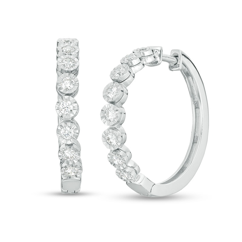 Main Image 1 of Previously Owned - 1/2 CT. T.W. Diamond Bubbles Hoop Earrings in 10K White Gold