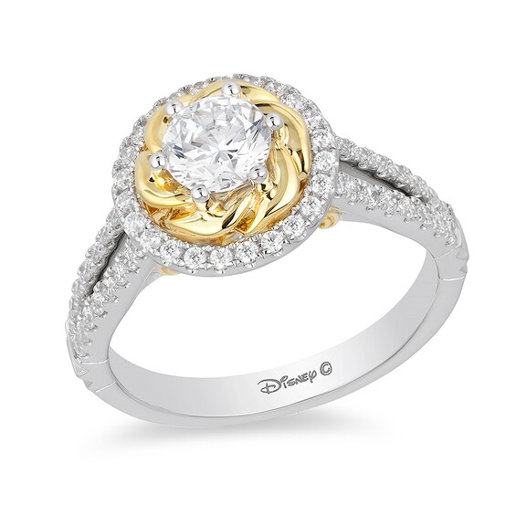 Previously Owned - Enchanted Disney Belle 1 CT. T.w. Diamond Rose Frame Engagement Ring in 14K Two-Tone Gold