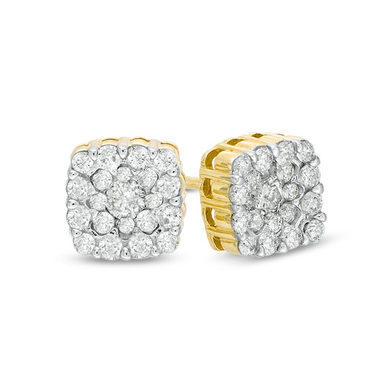 Previously Owned - 1/2 CT. T.w. Diamond Square Frame Stud Earrings in 10K Gold