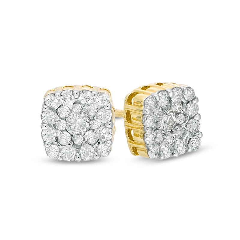Main Image 1 of Previously Owned - 1/2 CT. T.W. Diamond Square Frame Stud Earrings in 10K Gold