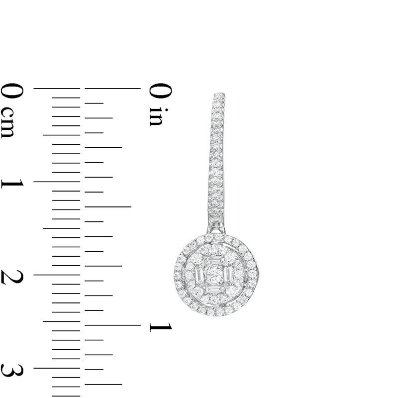 Main Image 3 of Previously Owned - 1/2 CT. T.W. Multi-Diamond Double Frame Drop Earrings in 10K White Gold