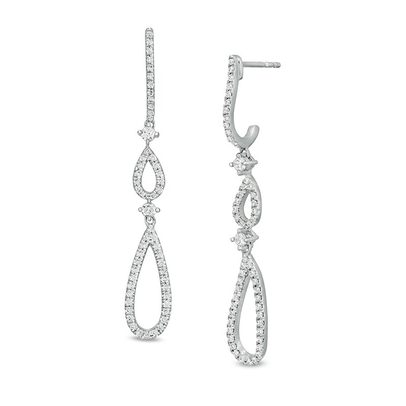 Main Image 1 of Previously Owned - 3/8 CT. T.W. Diamond Double Teardrop Earrings in 10K White Gold