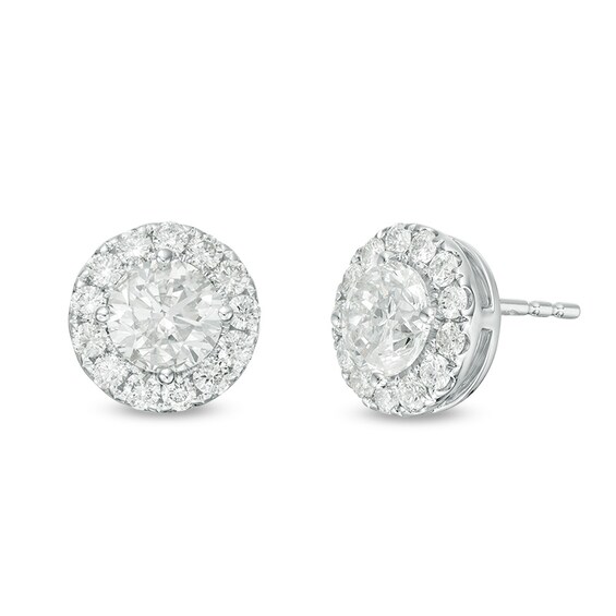Previously Owned - 2 CT. T.w. Diamond Frame Stud Earrings in 14K White Gold (I/Si2)