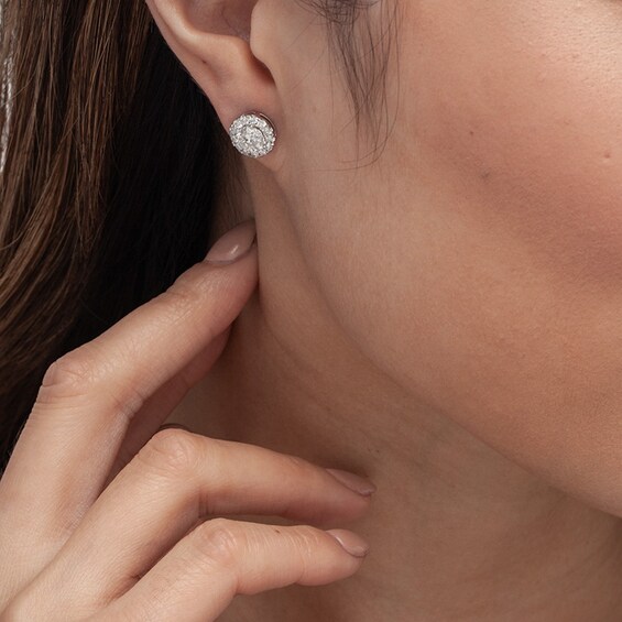 Previously Owned - 2 CT. T.w. Diamond Frame Stud Earrings in 14K White Gold (I/Si2)