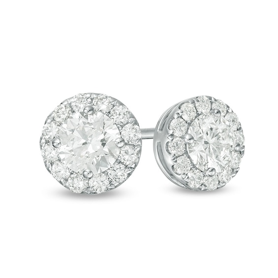 Previously Owned - 1 CT. T.w. Diamond Raised Frame Stud Earrings in 14K White Gold