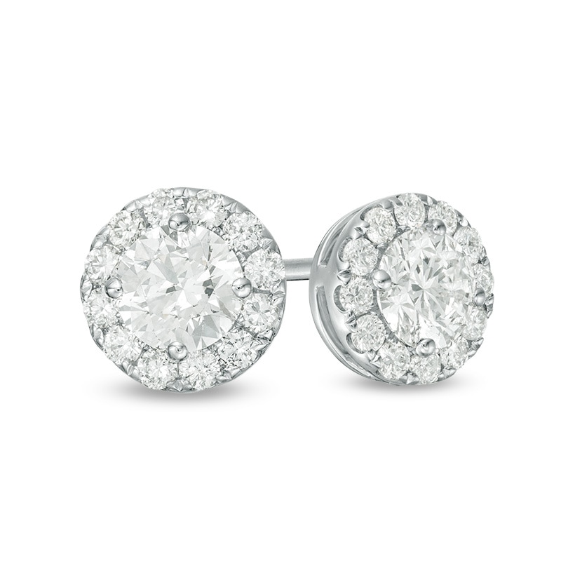 Previously Owned - 1 CT. T.W. Diamond Raised Frame Stud Earrings in 14K White Gold