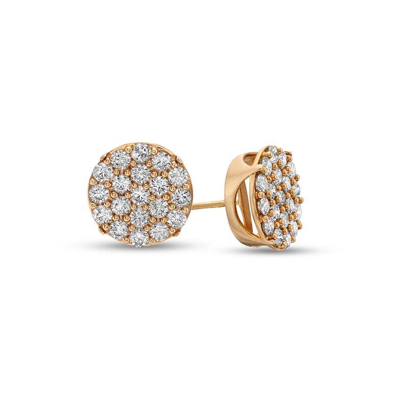 Main Image 1 of Previously Owned - 1-1/2 CT. T.W. Multi-Diamond Circle Stud Earrings in 10K Gold