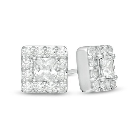 Previously Owned - Vera Wang Men 1 CT. T.w. Square-Cut Diamond Frame Stud Earrings in 10K White Gold