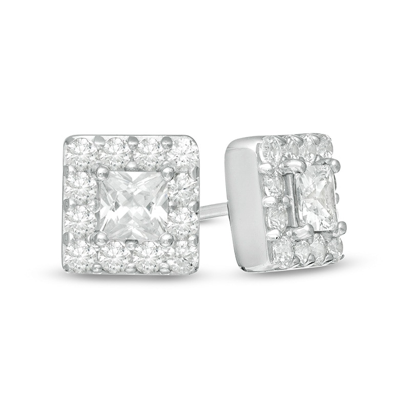 Main Image 1 of Previously Owned - Vera Wang Men 1 CT. T.W. Square-Cut Diamond Frame Stud Earrings in 10K White Gold