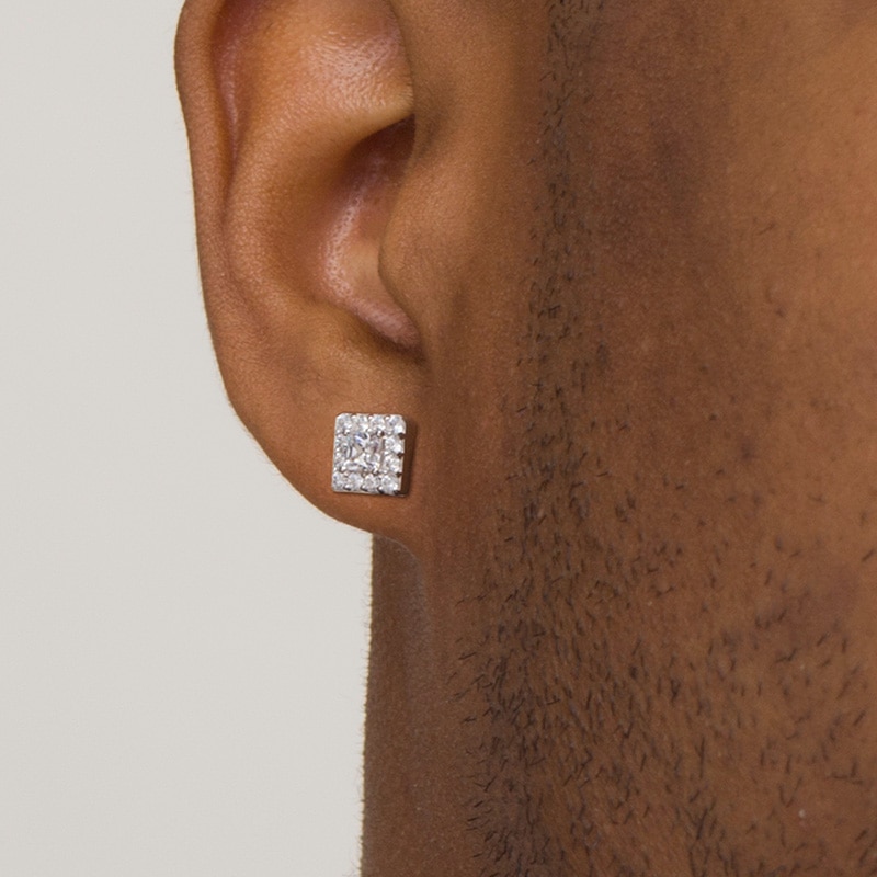 Main Image 2 of Previously Owned - Vera Wang Men 1 CT. T.W. Square-Cut Diamond Frame Stud Earrings in 10K White Gold