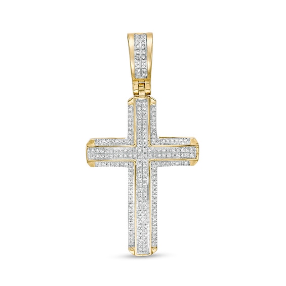 Previously Owned - 1/4 CT. T.w. Diamond Double Row Cross Necklace Charm in 10K Gold