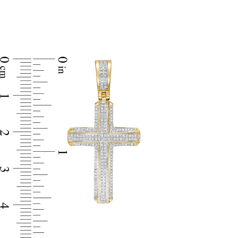 Main Image 2 of Previously Owned - 1/4 CT. T.W. Diamond Double Row Cross Necklace Charm in 10K Gold