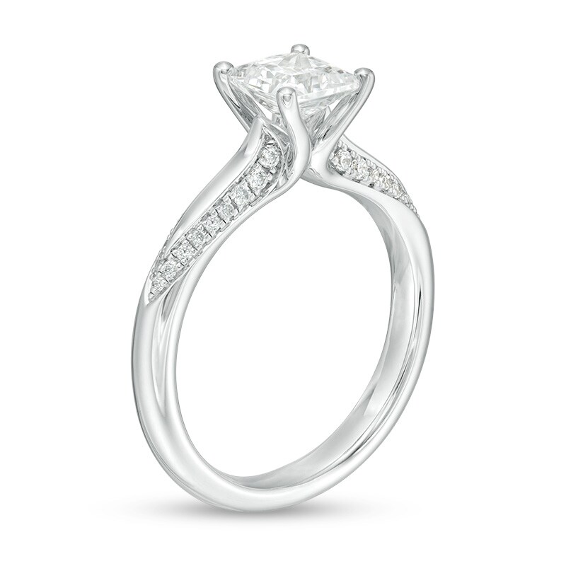 Main Image 3 of Previously Owned - 1-1/8 CT. T.W. Princess-Cut Diamond Solitaire Engagement Ring in 14K White Gold (I/I2)