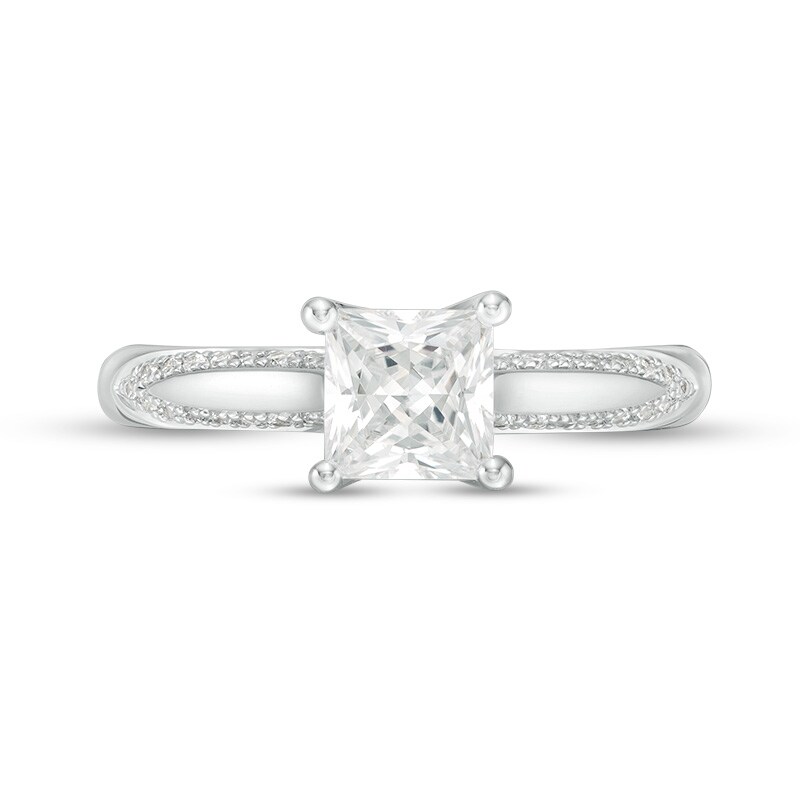 Main Image 4 of Previously Owned - 1-1/8 CT. T.W. Princess-Cut Diamond Solitaire Engagement Ring in 14K White Gold (I/I2)