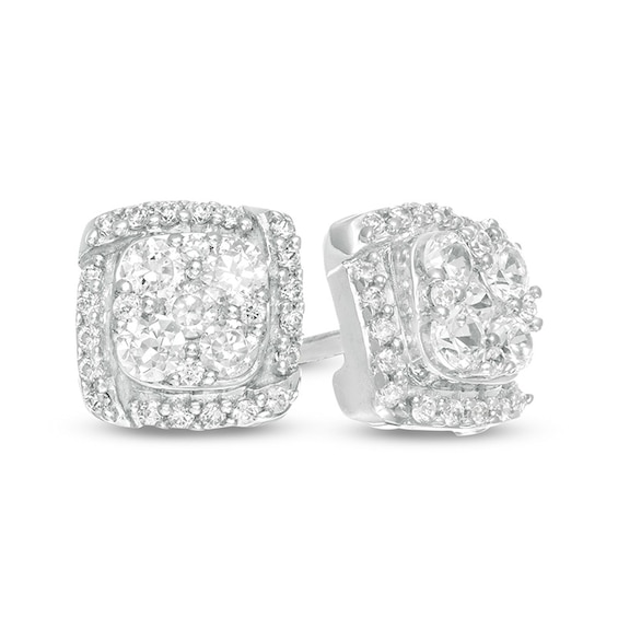 Previously Owned - 5/8 CT. T.w. Composite Diamond Cushion Frame Stud Earrings in 10K White Gold