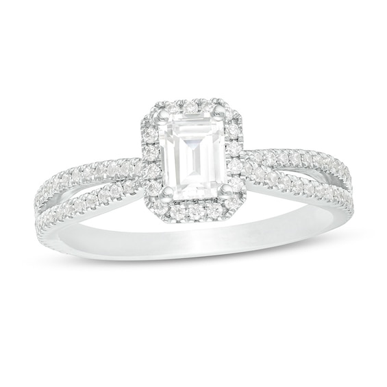 Previously Owned - 3/4 CT. T.w. Emerald-Cut Frame Split Shank Engagement Ring in 14K White Gold (I/I1)