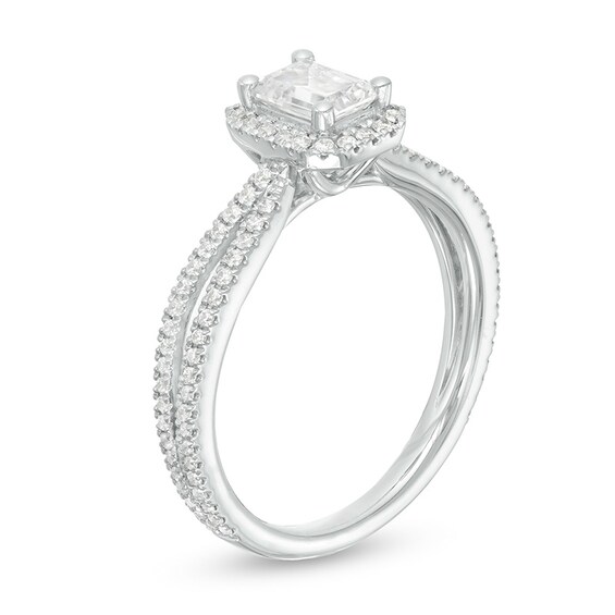 Previously Owned - 3/4 CT. T.w. Emerald-Cut Frame Split Shank Engagement Ring in 14K White Gold (I/I1)