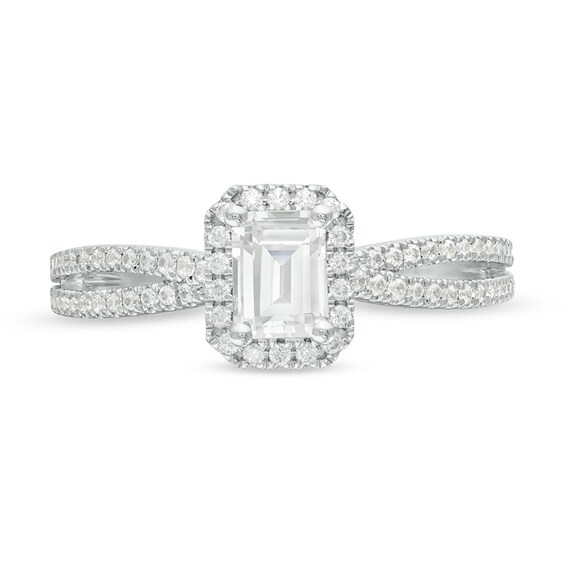 Previously Owned - 3/4 CT. T.w. Emerald-Cut Frame Split Shank Engagement Ring in 14K White Gold (I/I1)