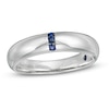 Thumbnail Image 1 of Previously Owned - Vera Wang Men's Blue Sapphire Linear Three Stone Wedding Band in 14K White Gold