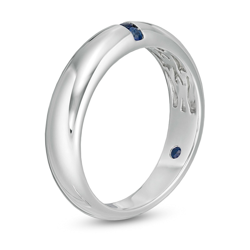 Main Image 3 of Previously Owned - Vera Wang Men's Blue Sapphire Linear Three Stone Wedding Band in 14K White Gold