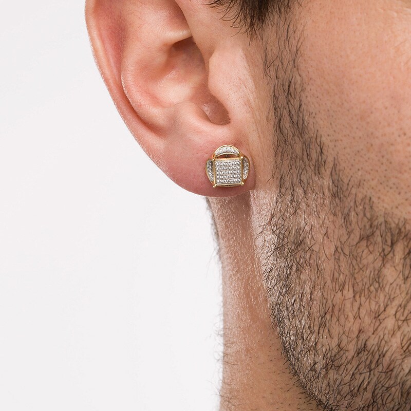 Main Image 2 of Previously Owned - 1/4 CT. T.W. Composite Diamond Geometric Stud Earrings in 10K Gold