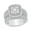 Thumbnail Image 1 of Previously Owned - 1-1/3 CT. T.W. Cushion Multi-Diamond Frame Multi-Row Vintage-Style Bridal Set in 10K White Gold