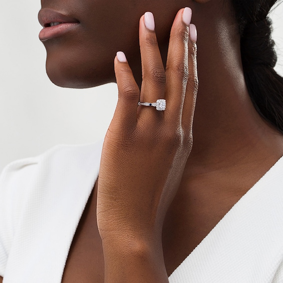 Previously Owned - Vera Wang Love Collection 3/4 CT. T.w. Diamond Cushion Frame Engagement Ring in 14K White Gold