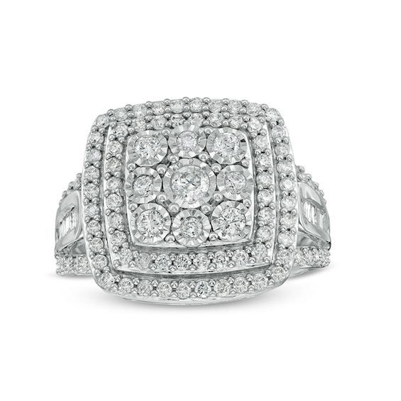 Previously Owned - 1 CT. T.w. Composite Diamond Cushion-Shaped Frame Ring in Sterling Silver
