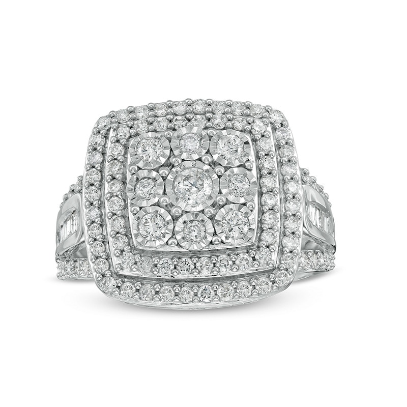 Main Image 1 of Previously Owned - 1 CT. T.W. Composite Diamond Cushion-Shaped Frame Ring in Sterling Silver