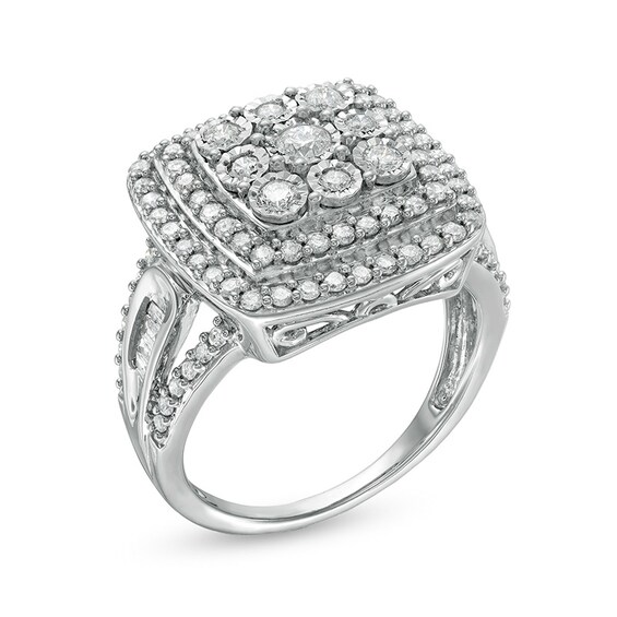 Previously Owned - 1 CT. T.w. Composite Diamond Cushion-Shaped Frame Ring in Sterling Silver