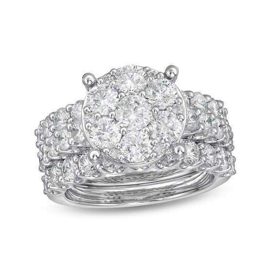 Previously Owned - 4 CT. T.w. Multi-Diamond Vintage-Style Three Piece Bridal Set in 14K White Gold